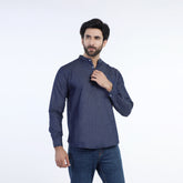 ZARA Men's Mandarin Collar Denim Kurta Shirt - Dark Blue, Men's Shirts, Chase Value, Chase Value