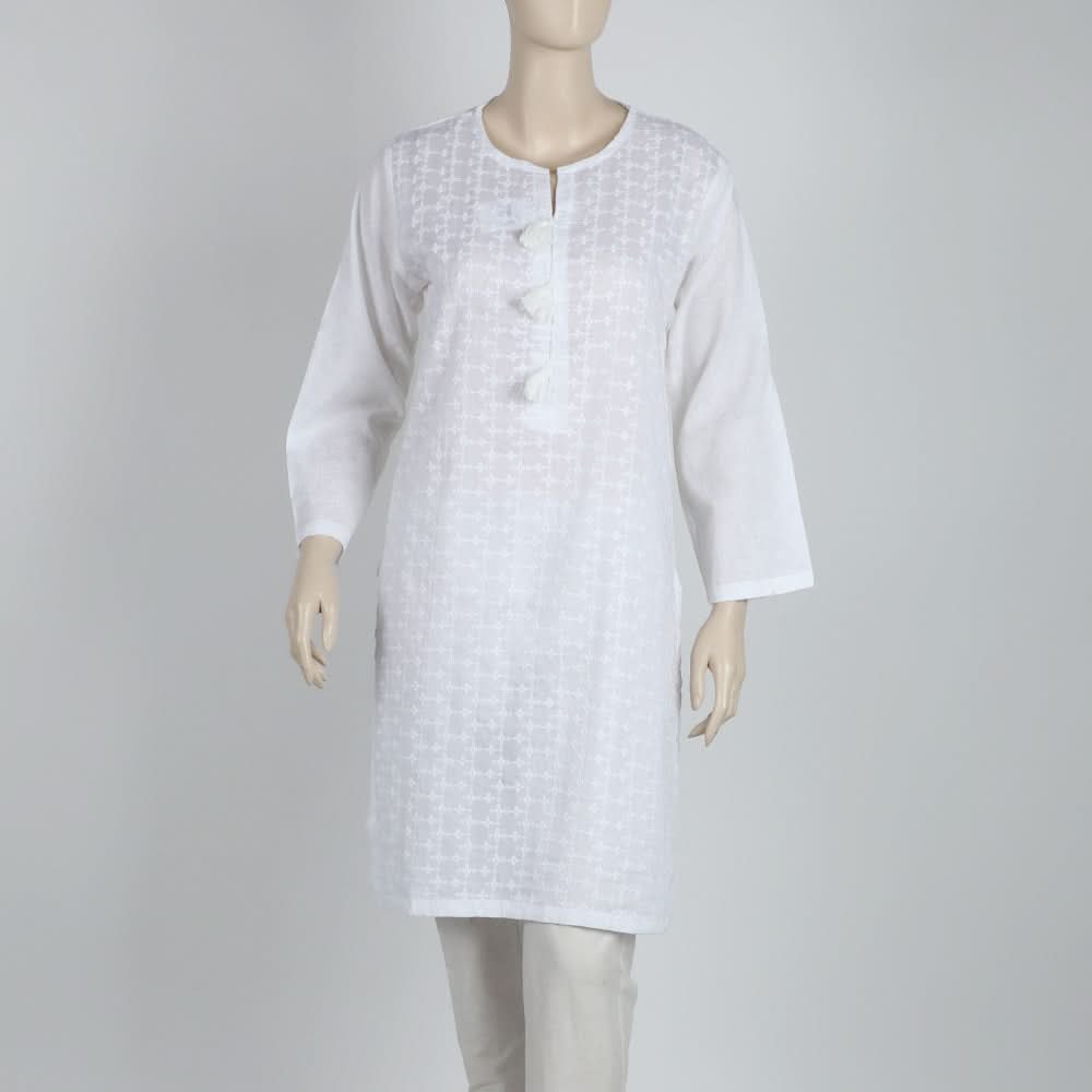 Women's Chicken Kari Kurti - White, Women Ready Kurtis, Chase Value, Chase Value
