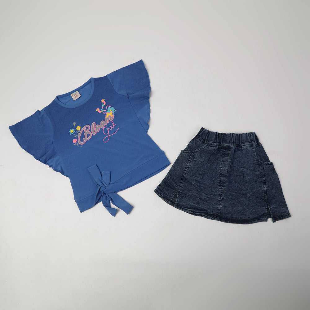 Girls Half Sleeves Skirt Suit - Blue, Girls Suits, Chase Value, Chase Value