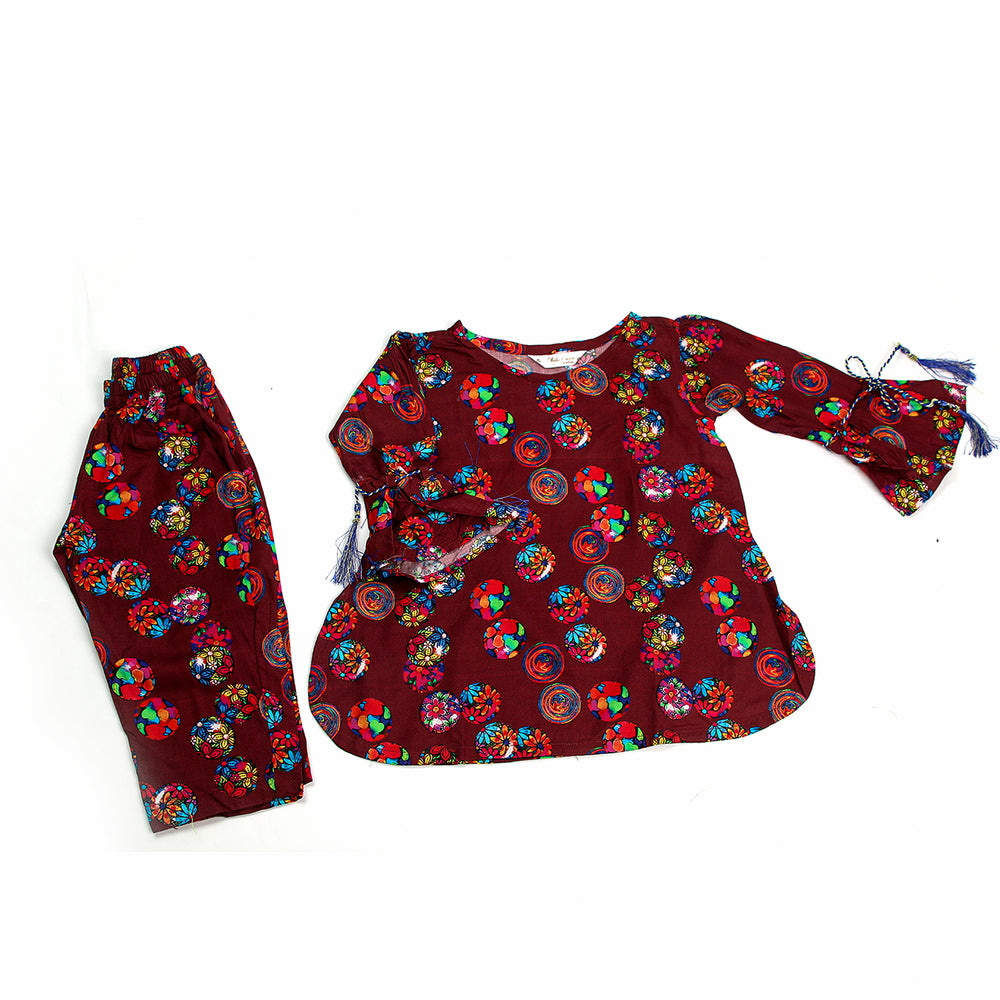 Girls Printed Shalwar Suit - Maroon, Girls Shalwar Kameez, Chase Value, Chase Value
