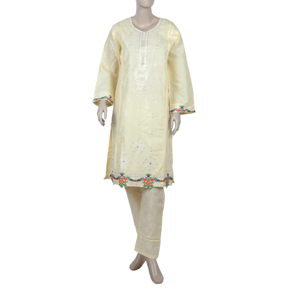 Women's 2pcs Stitched Embrioded Shalwar Suit - Off White, Women Shalwar Suits, Chase Value, Chase Value