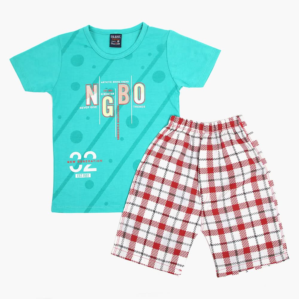 Boys Half Sleeves Suit - Cyan, Boys Sets & Suits, Chase Value, Chase Value