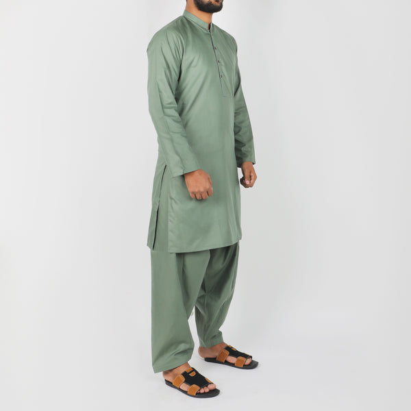 Men's Plain Kurta Shalwar Suit - Green