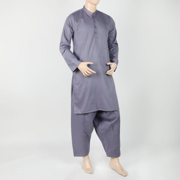 Men's Plain Kurta Shalwar Suit - Light Purple