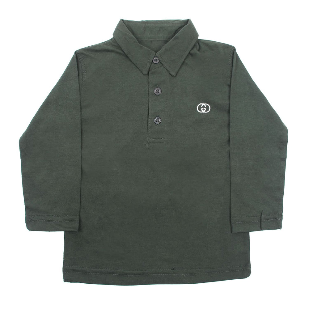 Boys Full Sleeves Polo T-Shirt - Dark Green, Boys T-Shirts, Chase Value, Chase Value