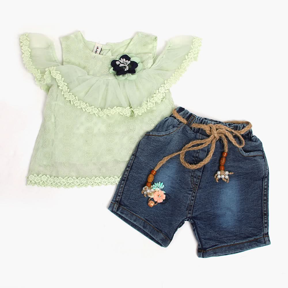 Newborn Girls Half Sleeves Suit - Light Green, Newborn Girls Sets & Suits, Chase Value, Chase Value