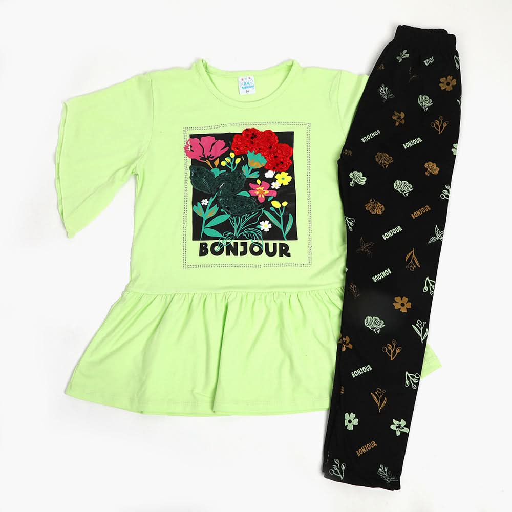 Girls Half Sleeves Suit - Light Green, Girls Suits, Chase Value, Chase Value