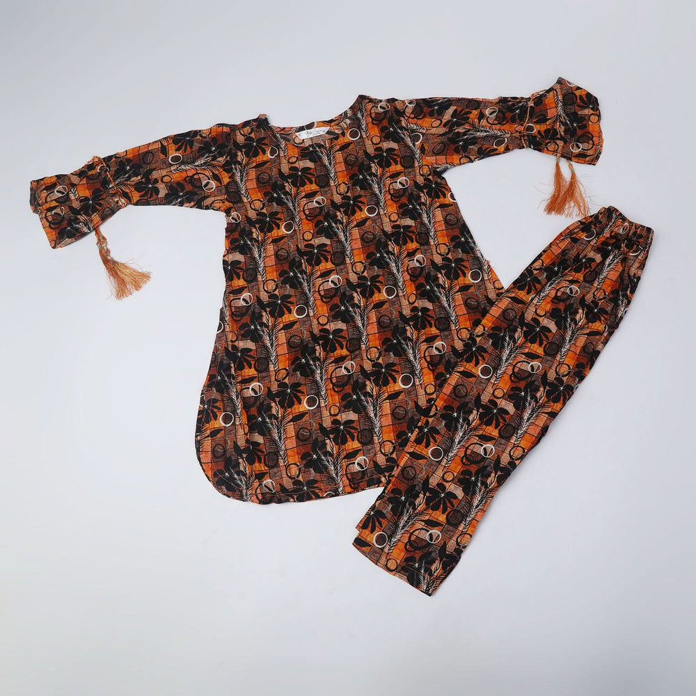 Girls Printed Shalwar Suit - Orange, Girls Shalwar Kameez, Chase Value, Chase Value