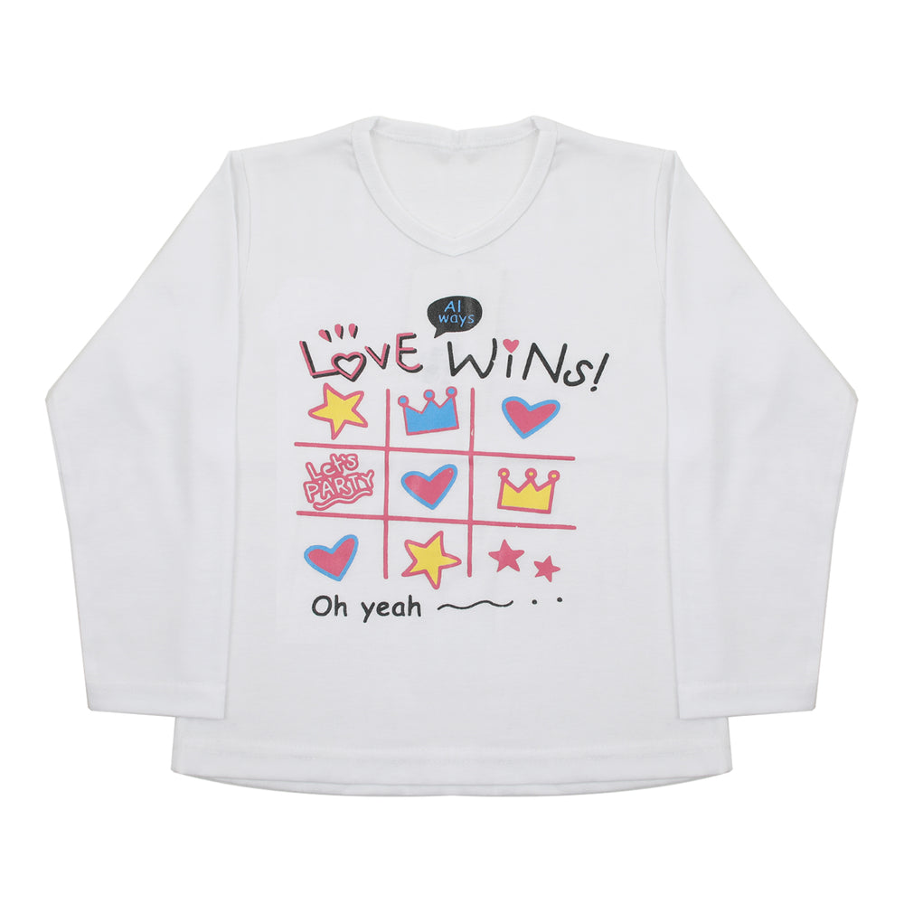Girls Full Sleeves T-Shirt - White, Girls T-Shirts, Chase Value, Chase Value