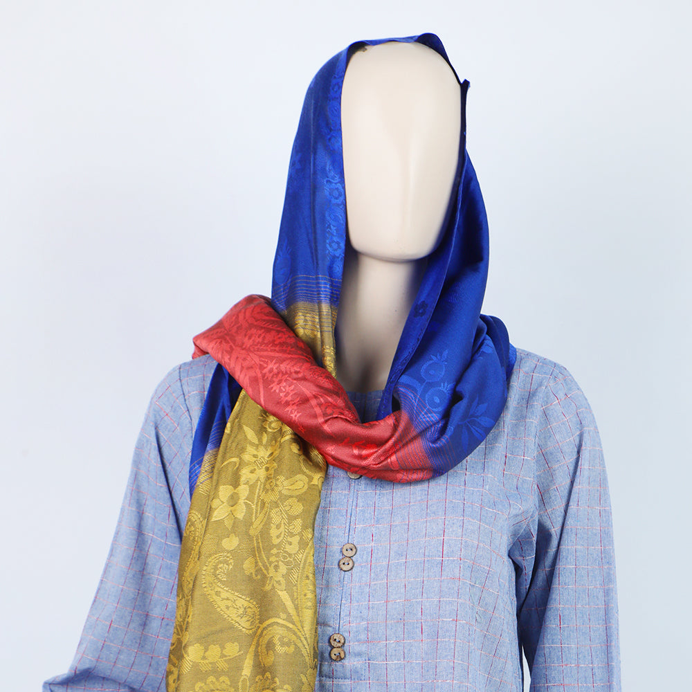 Women's Jacquard Turkish Scarves - Mustard & Blue, Women Shawls & Scarves, Chase Value, Chase Value