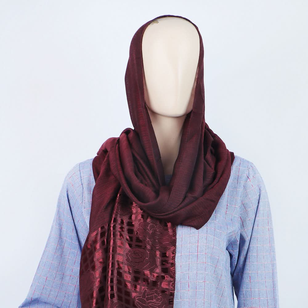 Women's Turkish Jacquard Border - Maroon, Women Shawls & Scarves, Chase Value, Chase Value