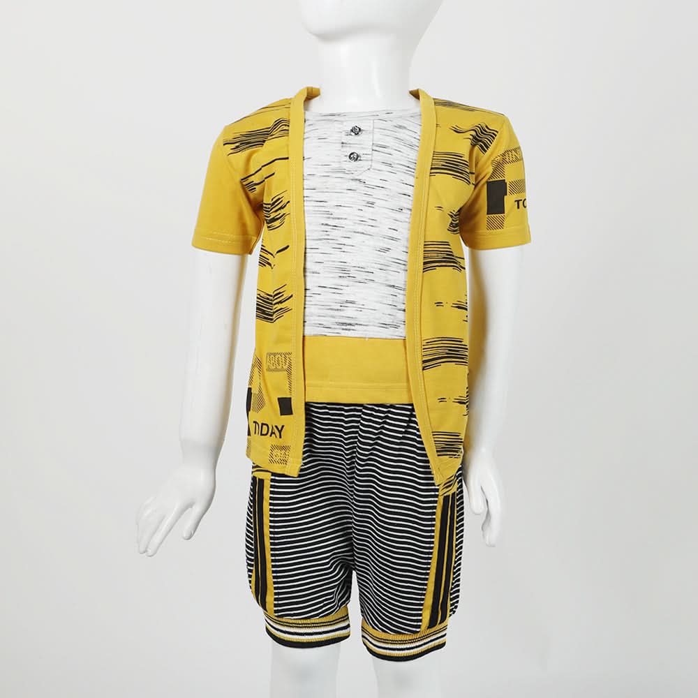 Boys Half Sleeves 3Pcs Suit - Yellow, Boys Sets & Suits, Chase Value, Chase Value
