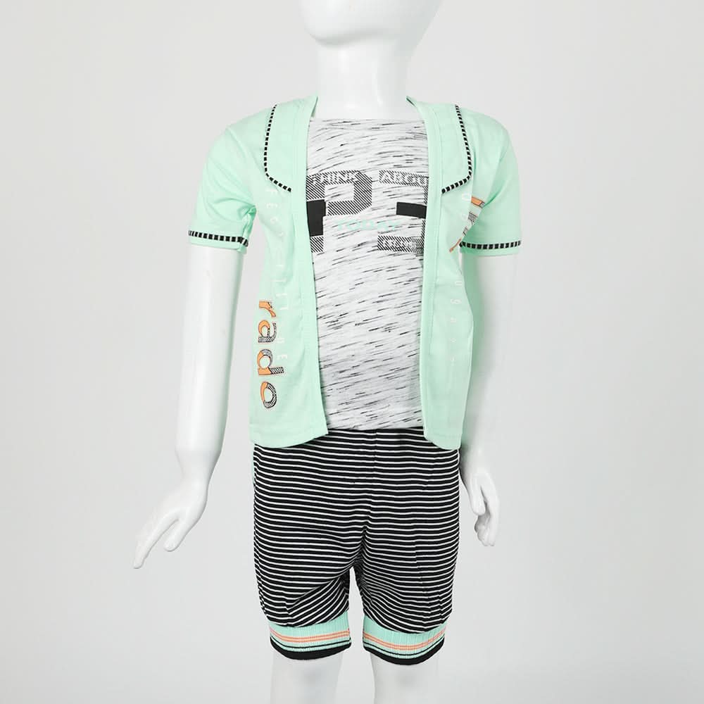 Boys Half Sleeves 3Pcs Suit - Cyan, Boys Sets & Suits, Chase Value, Chase Value