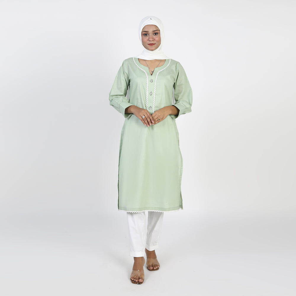 Women's Dyed Kurti - Light Green, Women Ready Kurtis, Chase Value, Chase Value