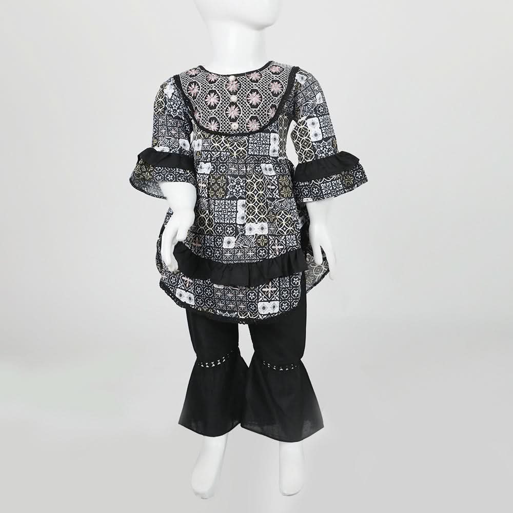 Girls Embroidered Shalwar Suit - Dark Grey, Girls Shalwar Kameez, Chase Value, Chase Value