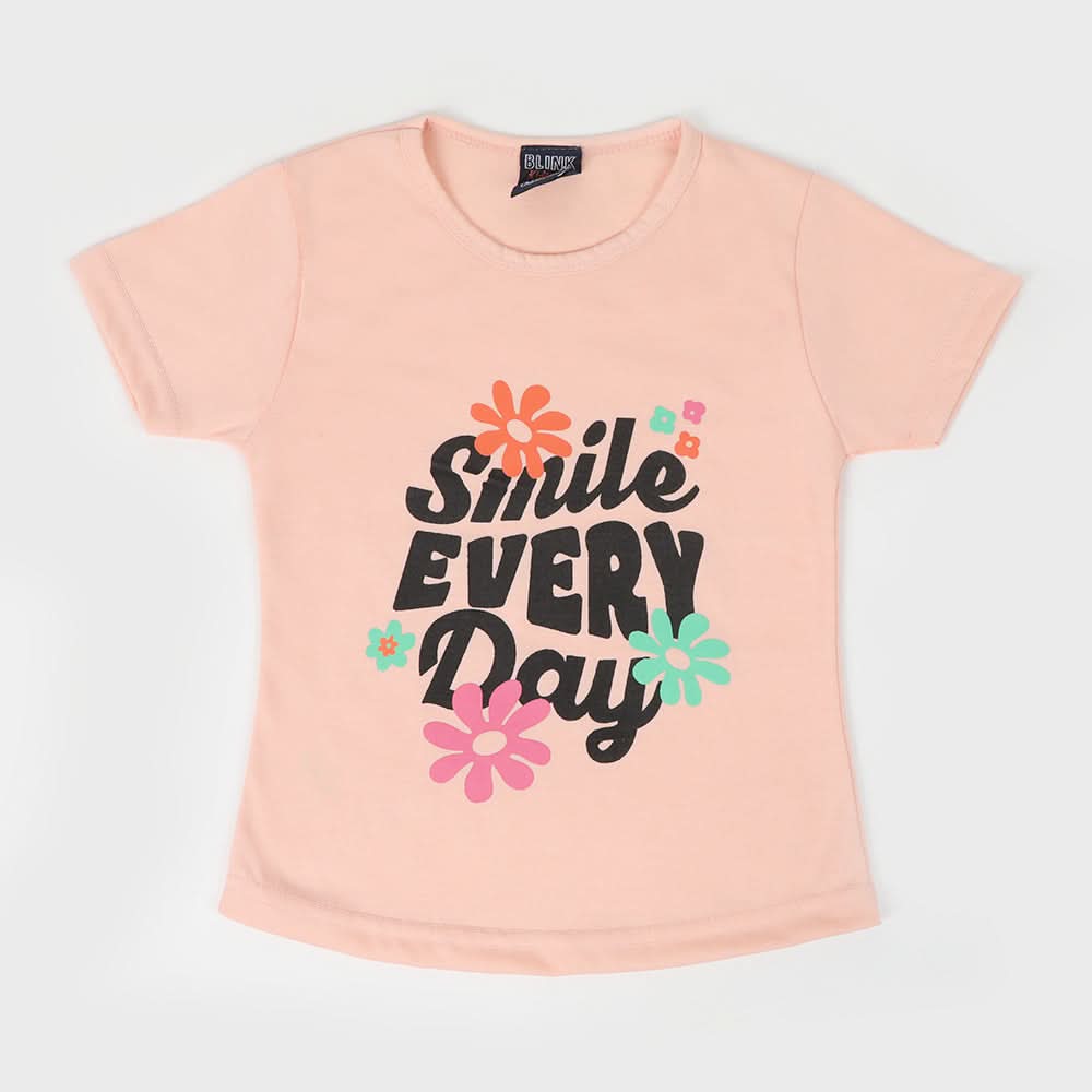 Girls Half Sleeves T-Shirt - Peach, Girls T-Shirts, Chase Value, Chase Value