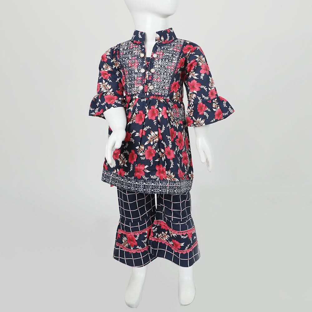 Girls Embroidered Shalwar Suit - Navy Blue, Girls Shalwar Kameez, Chase Value, Chase Value