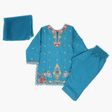 Girls Embroidered Shalwar Suit - Steel Green, Girls Shalwar Kameez, Chase Value, Chase Value