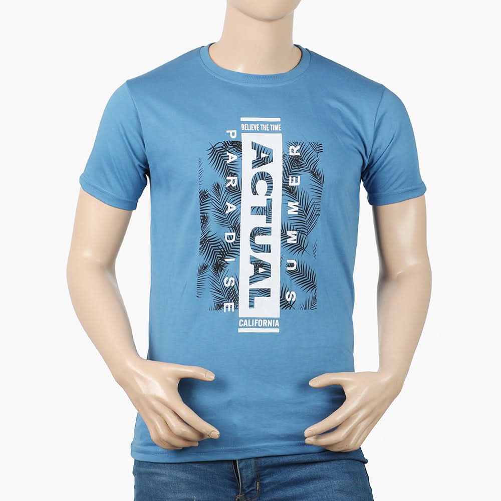 Men's Half Sleeves Round Neck Printed T-Shirt - Sky Blue, Men's T-Shirts & Polos, Chase Value, Chase Value