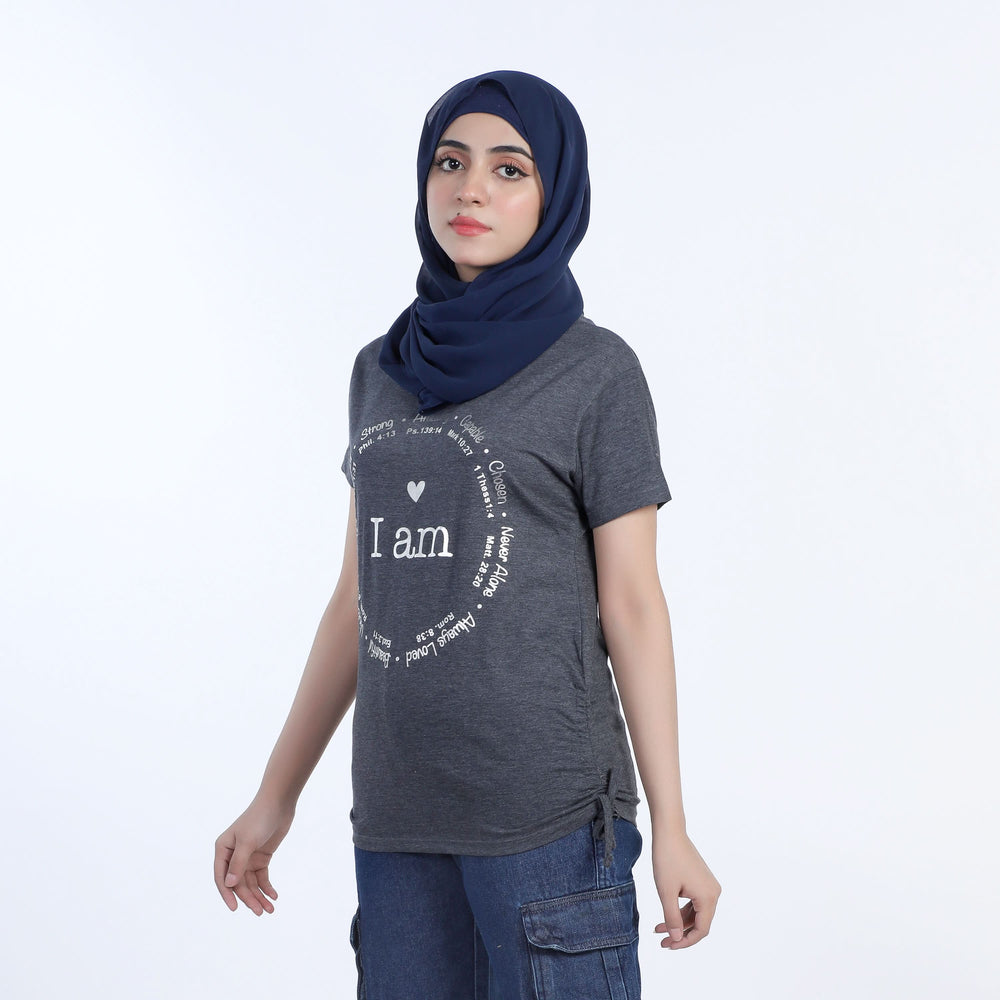Women's Half Sleeves Printed T-Shirt - Grey, Women T-Shirts & Tops, Chase Value, Chase Value
