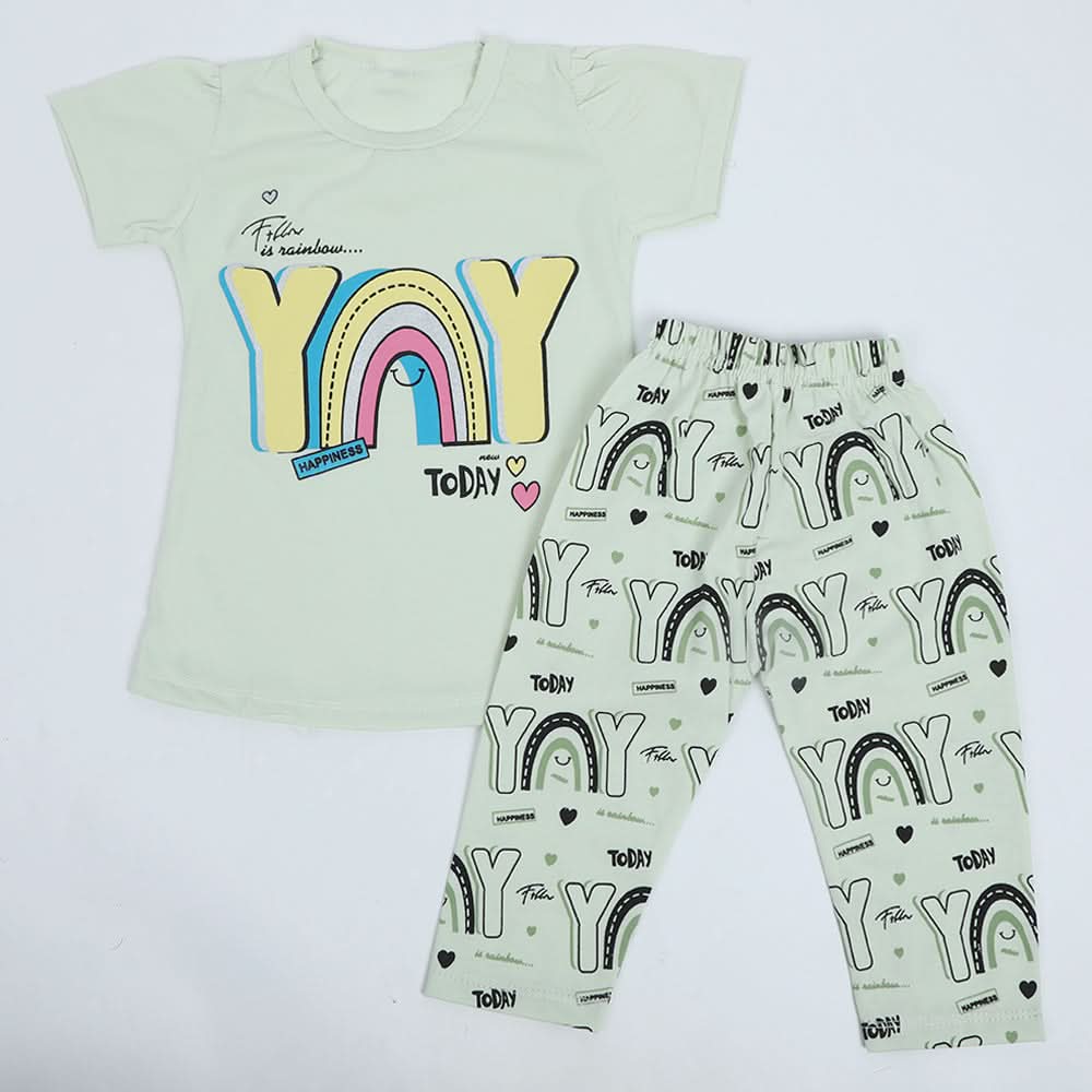 Girls Half Sleeves Capri Suit - Light Green, Girls Suits, Chase Value, Chase Value