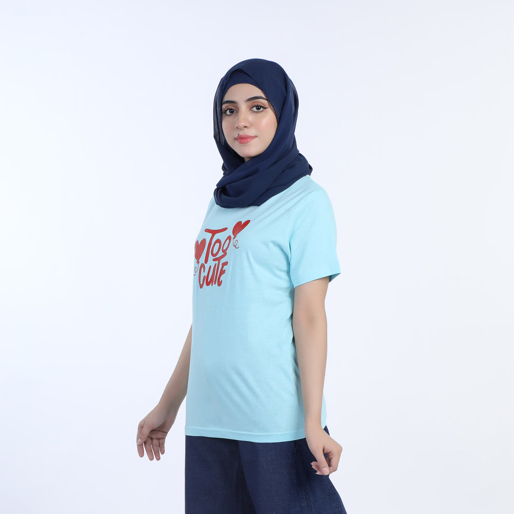 Women's Half Sleeves Printed T-Shirt - Sky Blue, Women T-Shirts & Tops, Chase Value, Chase Value