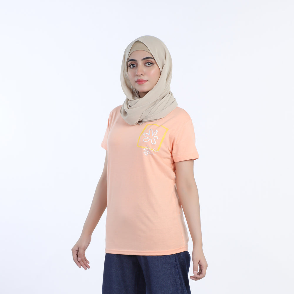 Women's Half Sleeves Printed T-shirt - Tea Pink, Women T-Shirts & Tops, Chase Value, Chase Value