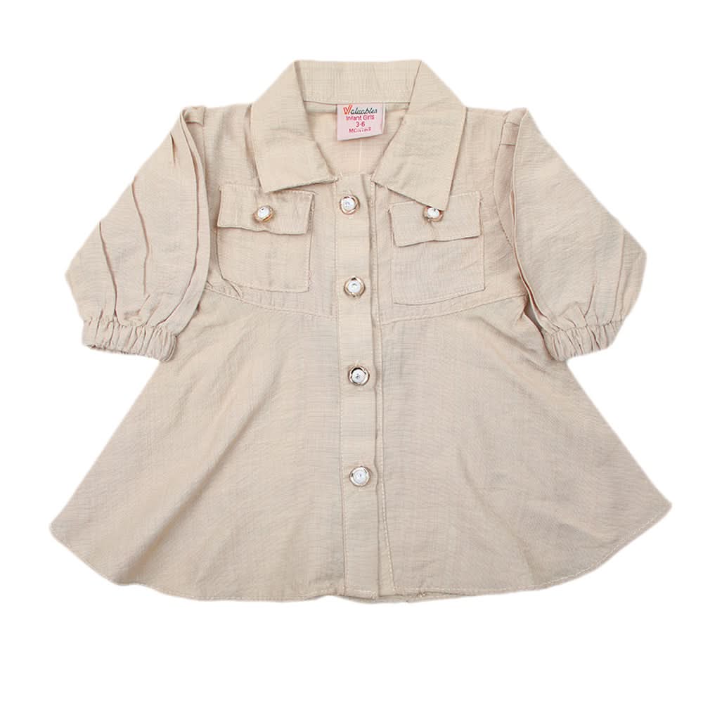 Newborn Girls Full Sleeves Frock - Fawn, Newborn Girls Frocks, Chase Value, Chase Value