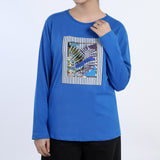 Women's Full Sleeves Printed T-Shirt - Blue, Women T-Shirts & Tops, Chase Value, Chase Value