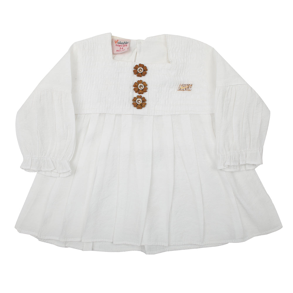 Newborn Girls Full Sleeves Frock - White, Newborn Girls Frocks, Chase Value, Chase Value
