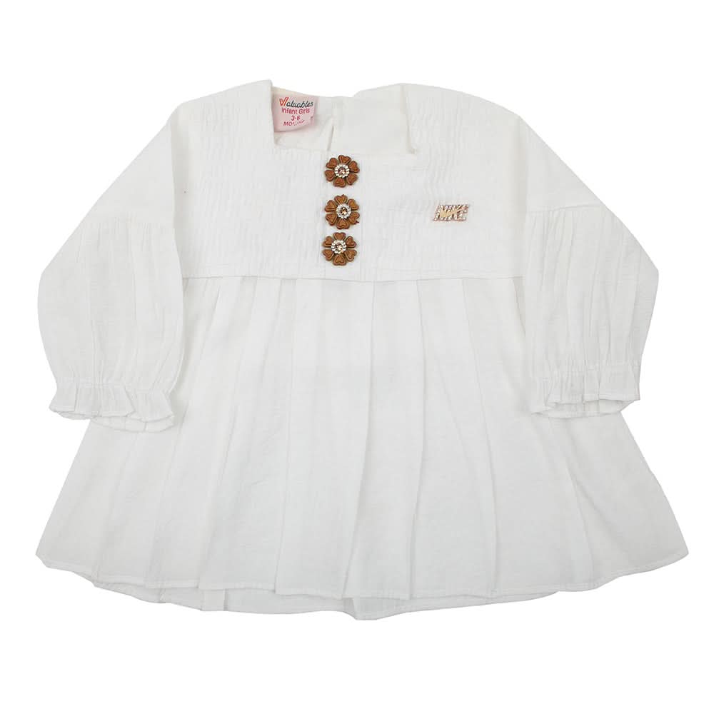 Newborn Girls Full Sleeves Frock - White, Newborn Girls Frocks, Chase Value, Chase Value