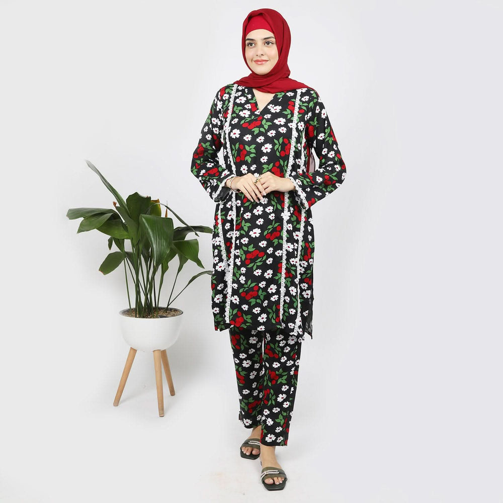 Women's Printed Linen Co-Ord Set - Black, Women Co-Ord Set, Chase Value, Chase Value