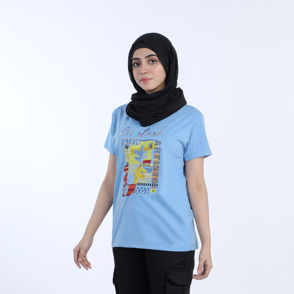 Women's Half Sleeves T-shirt - Blue, Women T-Shirts & Tops, Chase Value, Chase Value