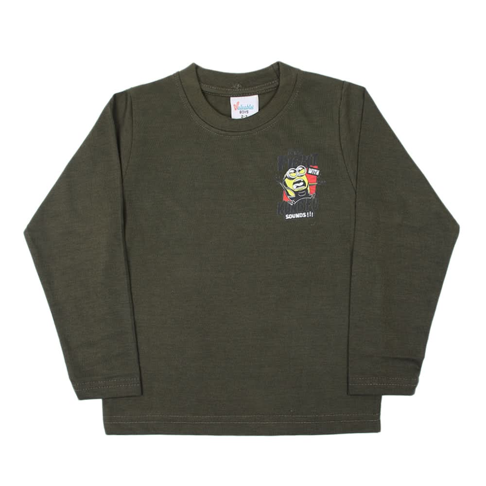 Boys Full Sleeves T-Shirt -Olive Green, Boys T-Shirts, Chase Value, Chase Value