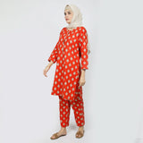 Women's Printed Khaddar Stitched 2pcs Suit - Rust, Women Shalwar Suits, Chase Value, Chase Value