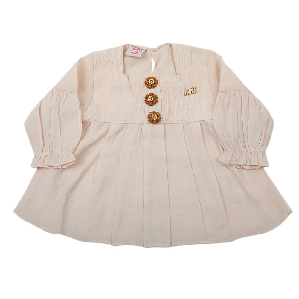 Newborn Girls Full Sleeves Frock - Peach, Newborn Girls Frocks, Chase Value, Chase Value
