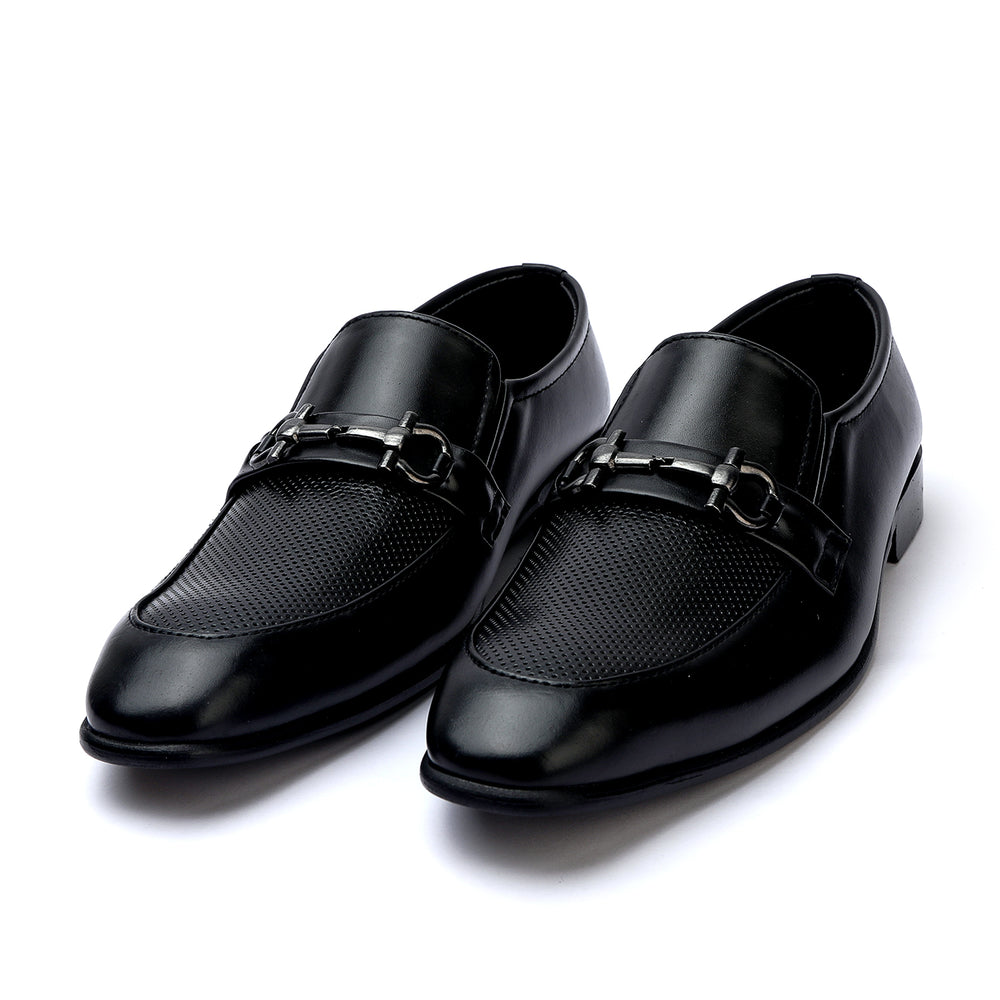 Valuable Perforated Leather - Slip-On Formal Loafers - Black, Men's Formal Shoes, Chase Value, Chase Value