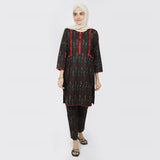 Women's Printed Khaddar Stitched 2pcs Suit - Black, Women Shalwar Suits, Chase Value, Chase Value