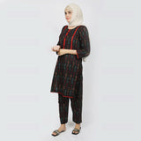 Women's Printed Khaddar Stitched 2pcs Suit - Black, Women Shalwar Suits, Chase Value, Chase Value
