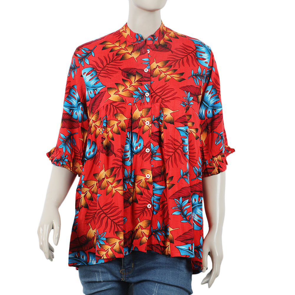 Women's Linen Printed Top - Red, Women T-Shirts & Tops, Chase Value, Chase Value