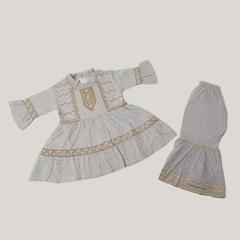 Girls Embroidered Shalwar Suit - Light Grey, Girls Shalwar Kameez, Chase Value, Chase Value