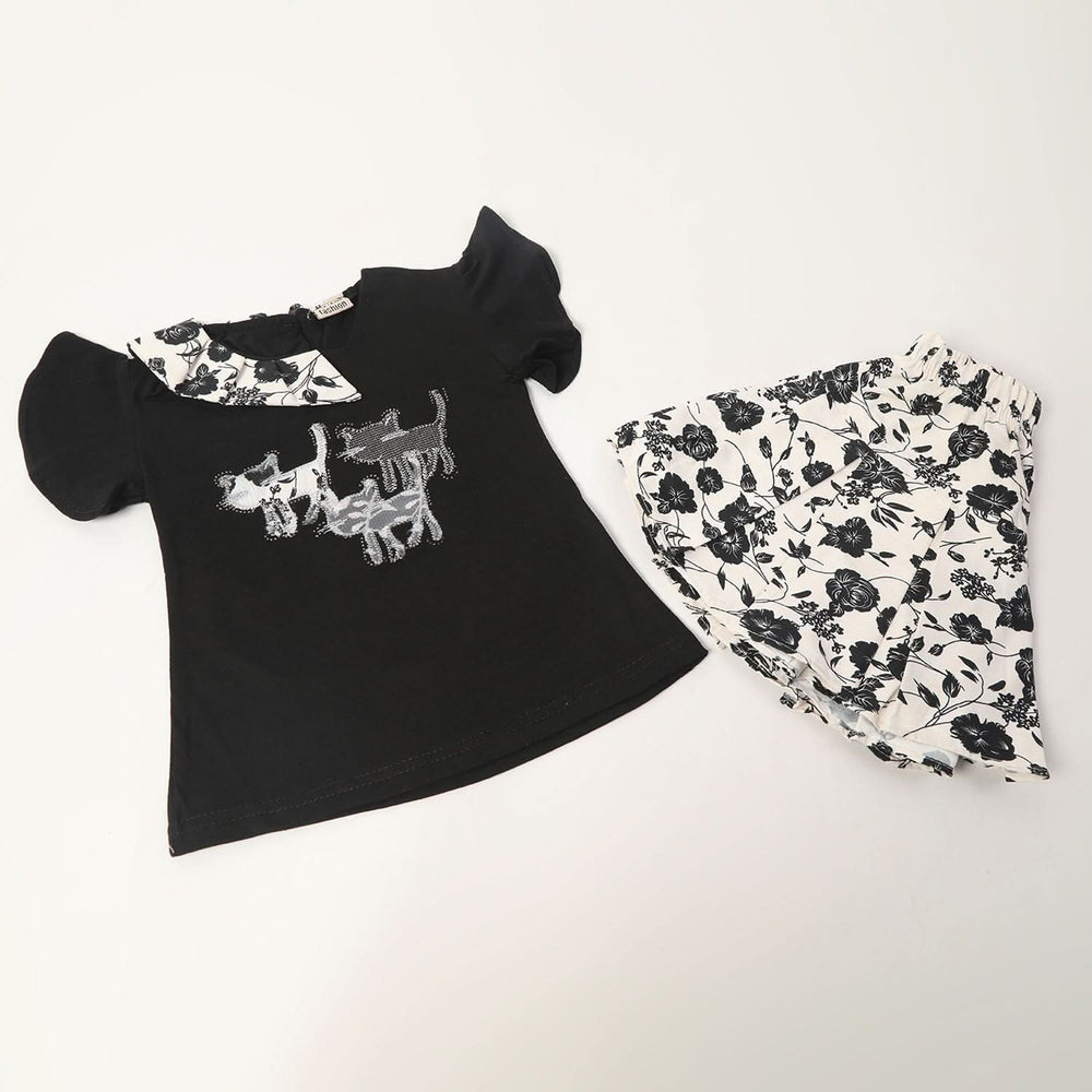 Girls Half Sleeves Skirt Suit - Black, Girls Suits, Chase Value, Chase Value