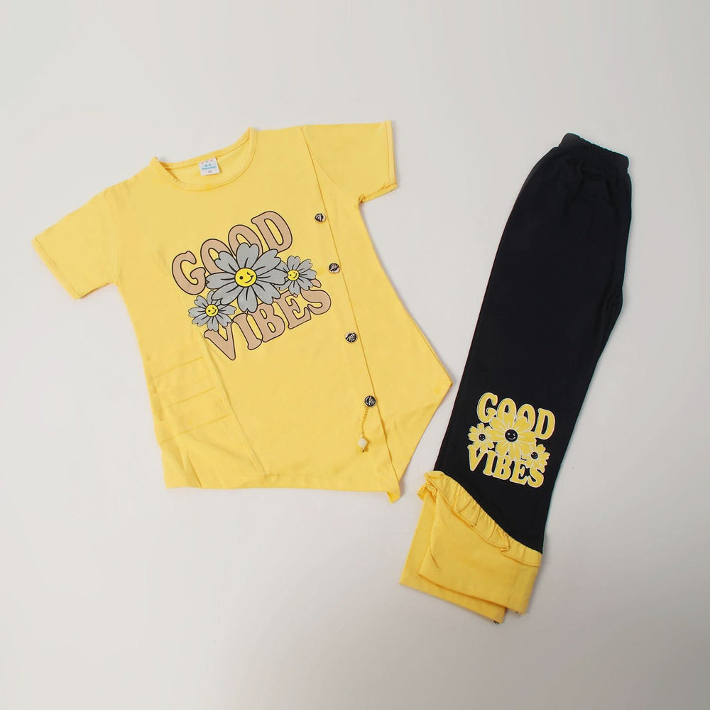 Girls Tight Half Sleeves Suit - Yellow, Girls Suits, Chase Value, Chase Value