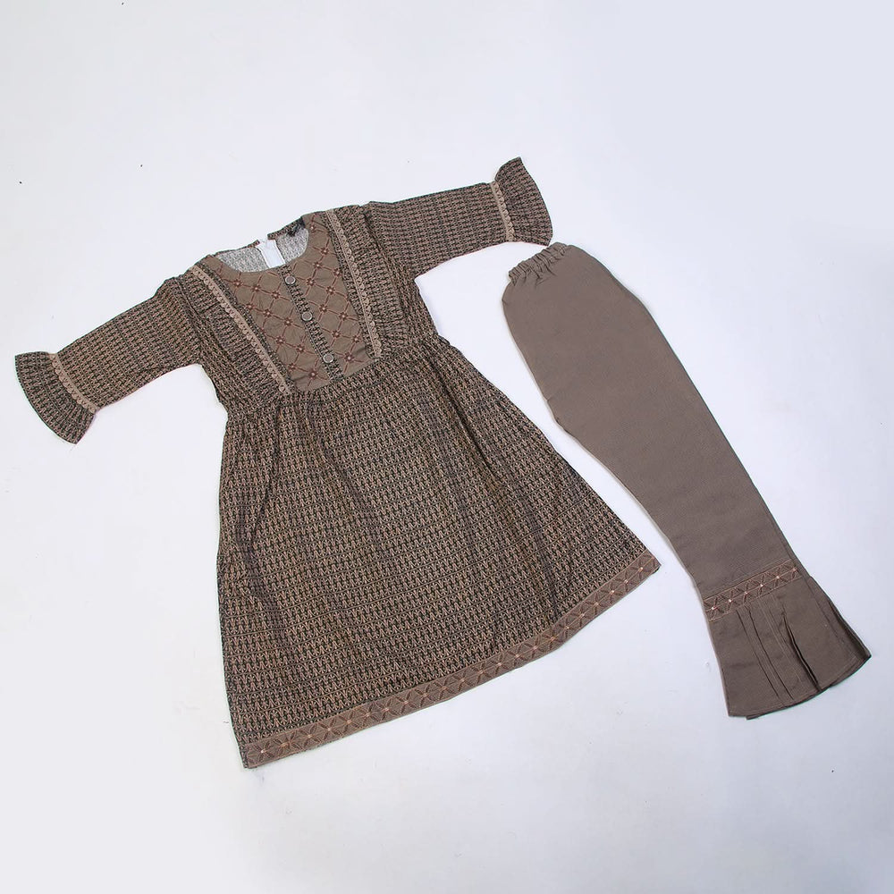 Girls Embroidered Shalwar Suit - Brown, Girls Shalwar Kameez, Chase Value, Chase Value