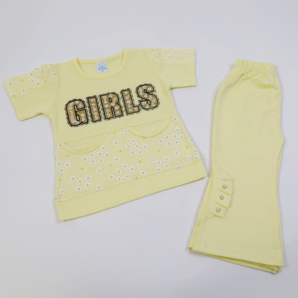 Girls Tight Half Sleeves Suit - Yellow, Girls Suits, Chase Value, Chase Value