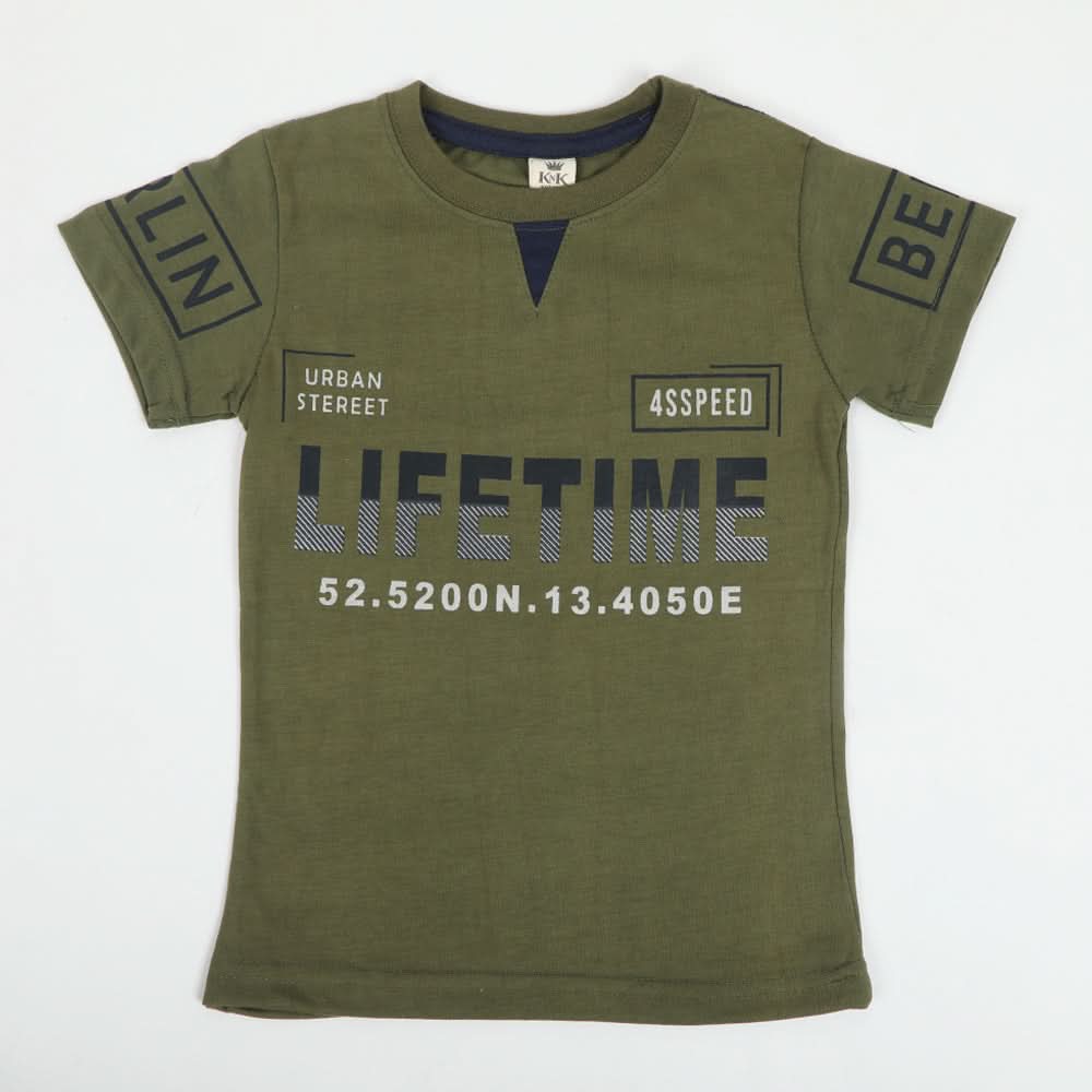 Boys Half Sleeves T-Shirt - Olive Green, Boys T-Shirts, Chase Value, Chase Value