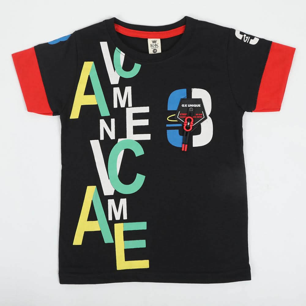 Boys Half Sleeves T-Shirt - Black, Boys T-Shirts, Chase Value, Chase Value