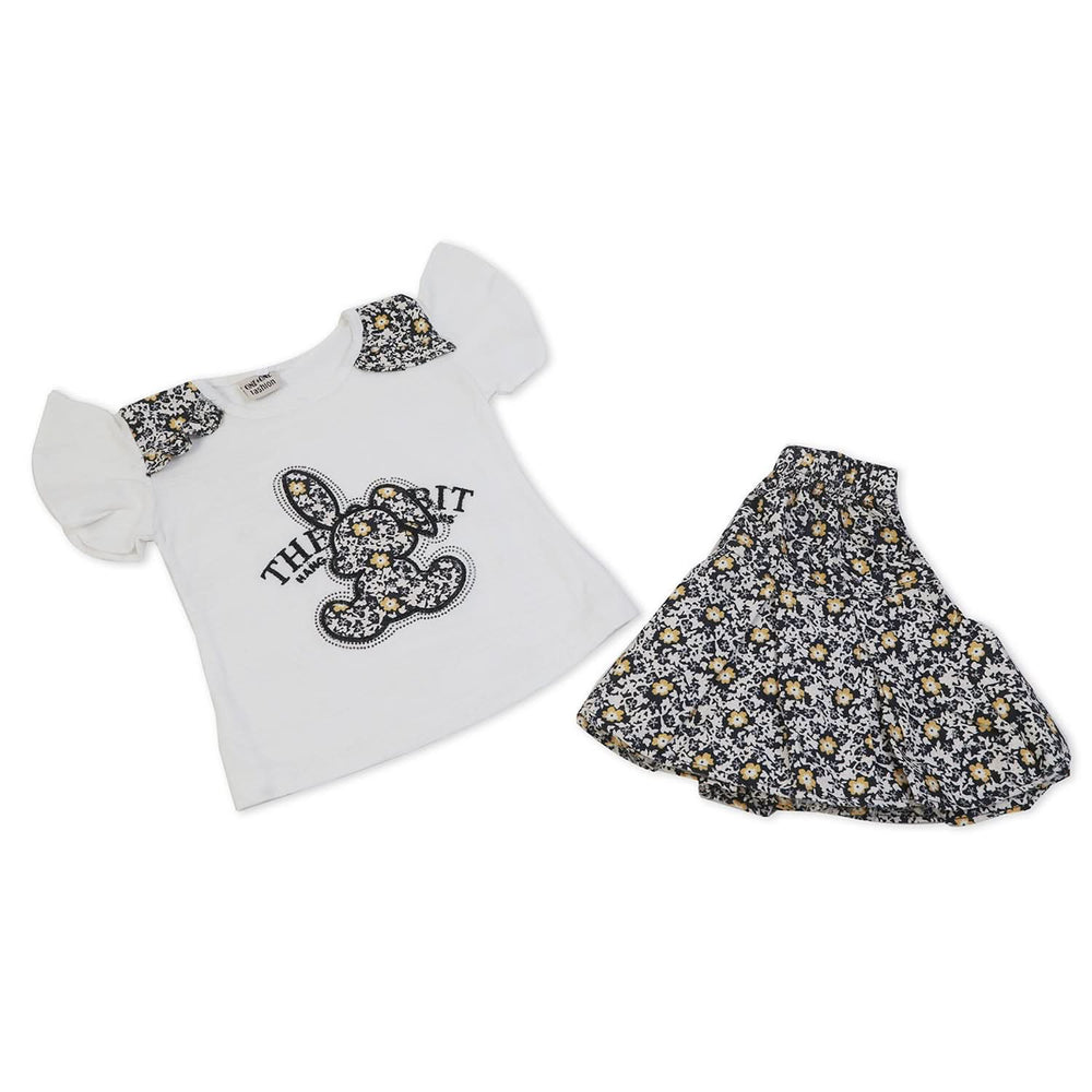 Girls Half Sleeves Skirt Suit - White, Girls Suits, Chase Value, Chase Value