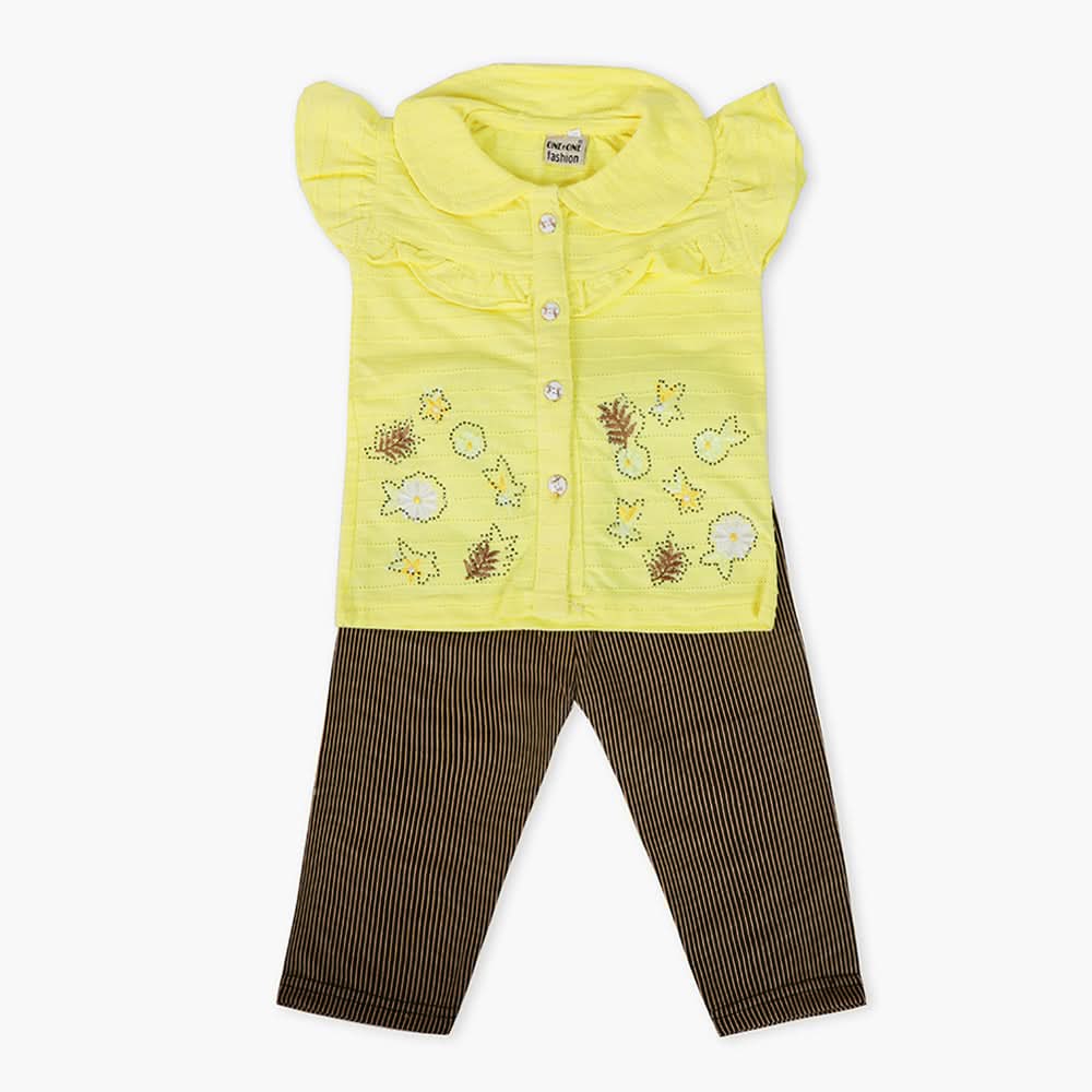 Girls Pajama Suit Cord Set - Yellow, Girls Suits, Chase Value, Chase Value