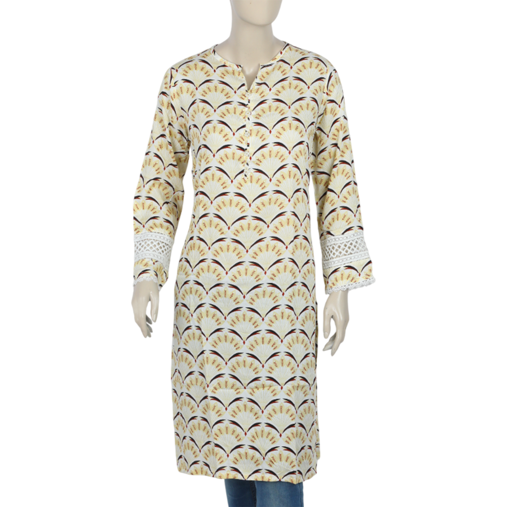Women's Linen Printed Kurti - Fawn, Women Ready Kurtis, Chase Value, Chase Value
